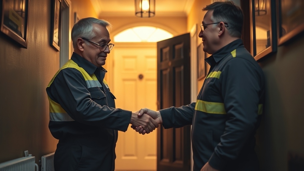Engineer shaking hands with a Leatherhead homeowner after locating their leak