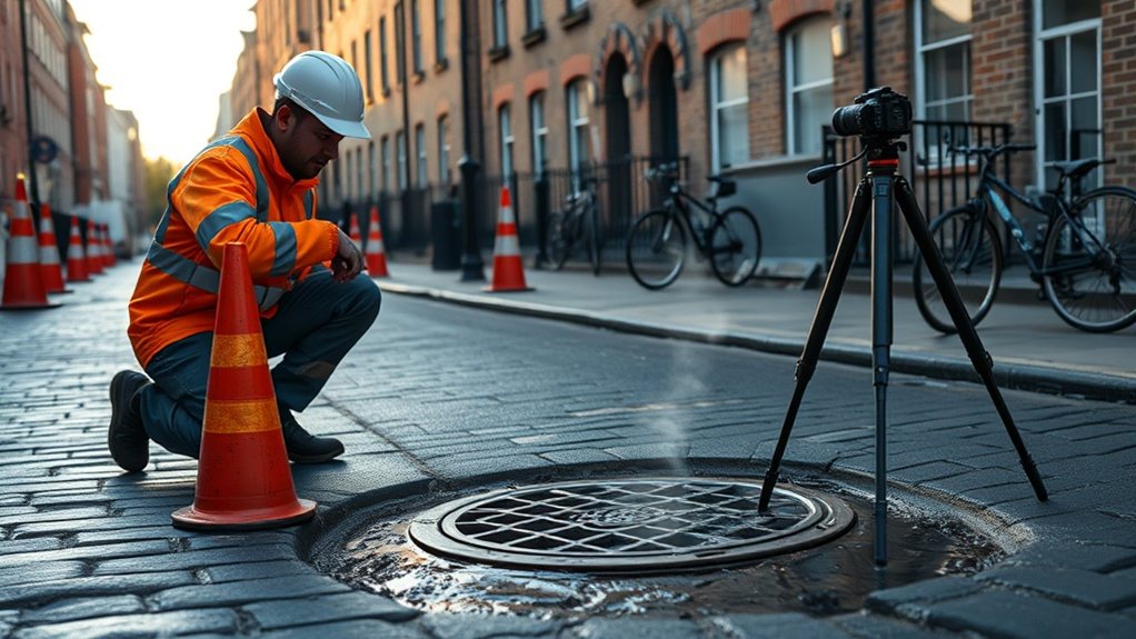 Engineer carrying out water mains leak detection in Leatherhead